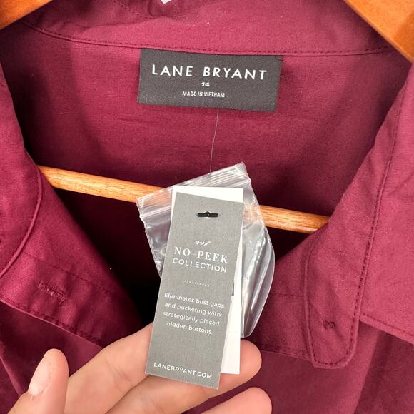 LANE BRYANT NWT Maroon No-Peek Collection Button Down Shirt // 14 - Picture 4 of 7